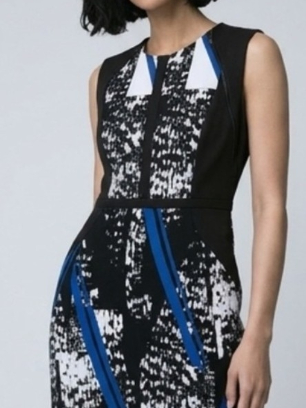 Kenneth Cole Size 14 Black & Blue Printed Sheath Dress